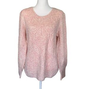 Talbots Heathered Blush Pink LS Cable Crewneck Sweater NWT